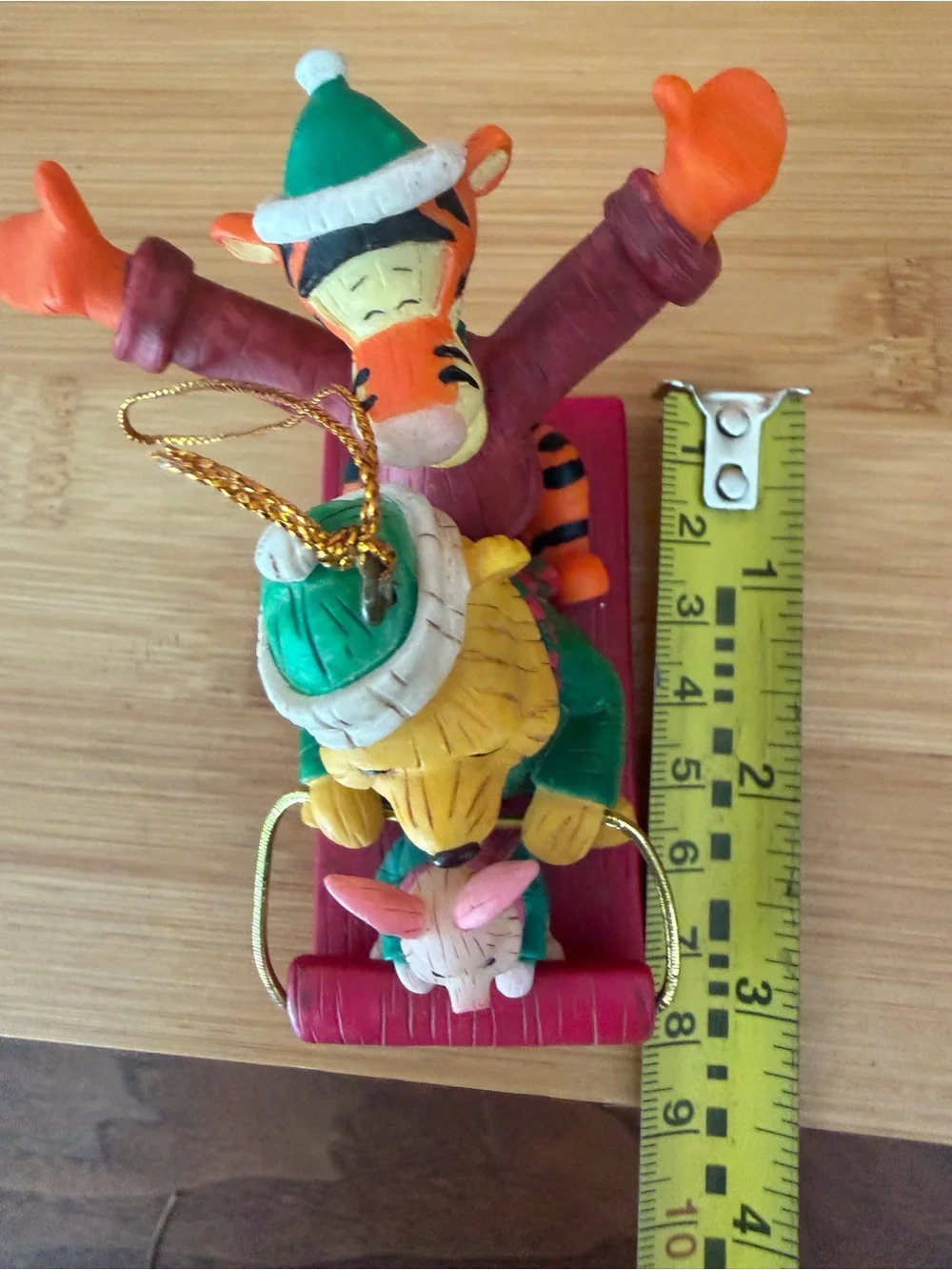 Vintage Disney Winnie the Pooh Tigger Piglet Sled Christmas Wood Ornament 2002